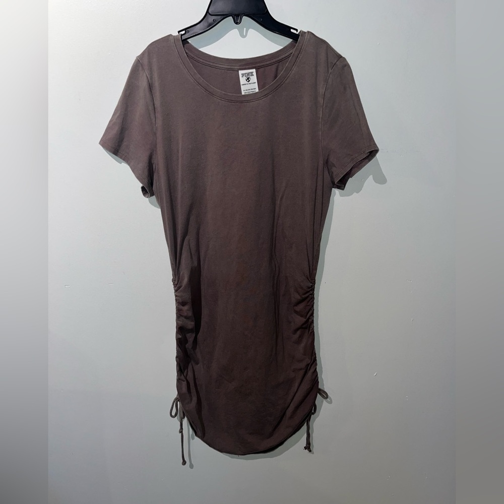 PINK Victorias Secret Brown Drawstring T Shirt Dress Size XL